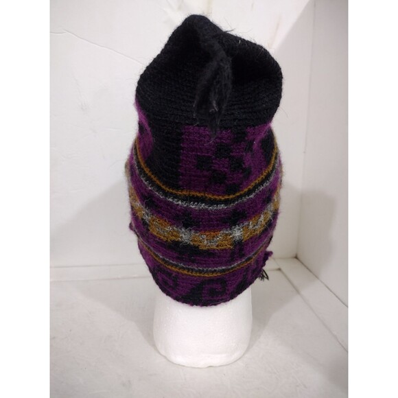 Vintage Columbia Adult Unisex Wool Alpaca Blend Winter Beanie Purple Blk Copper - Picture 3 of 11